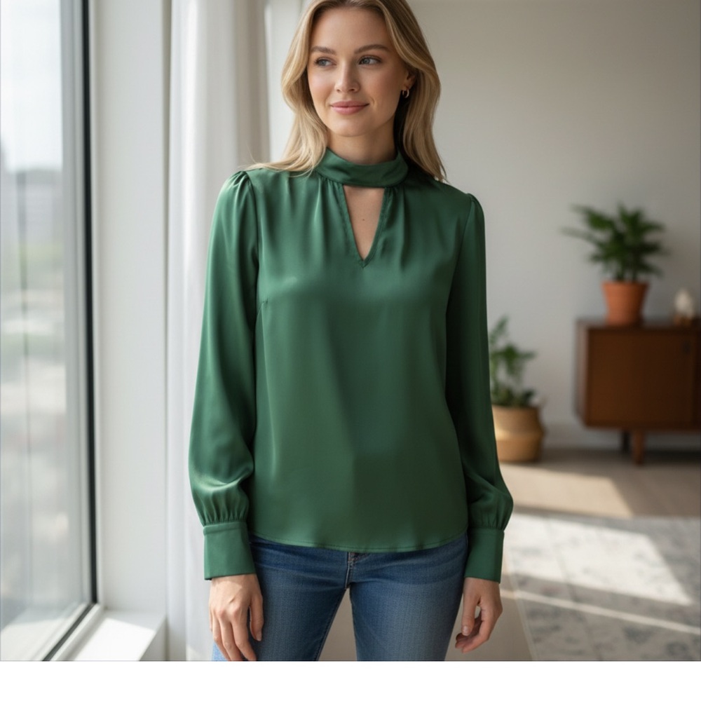 Joie twisted high neck silk feel blouse green XS
